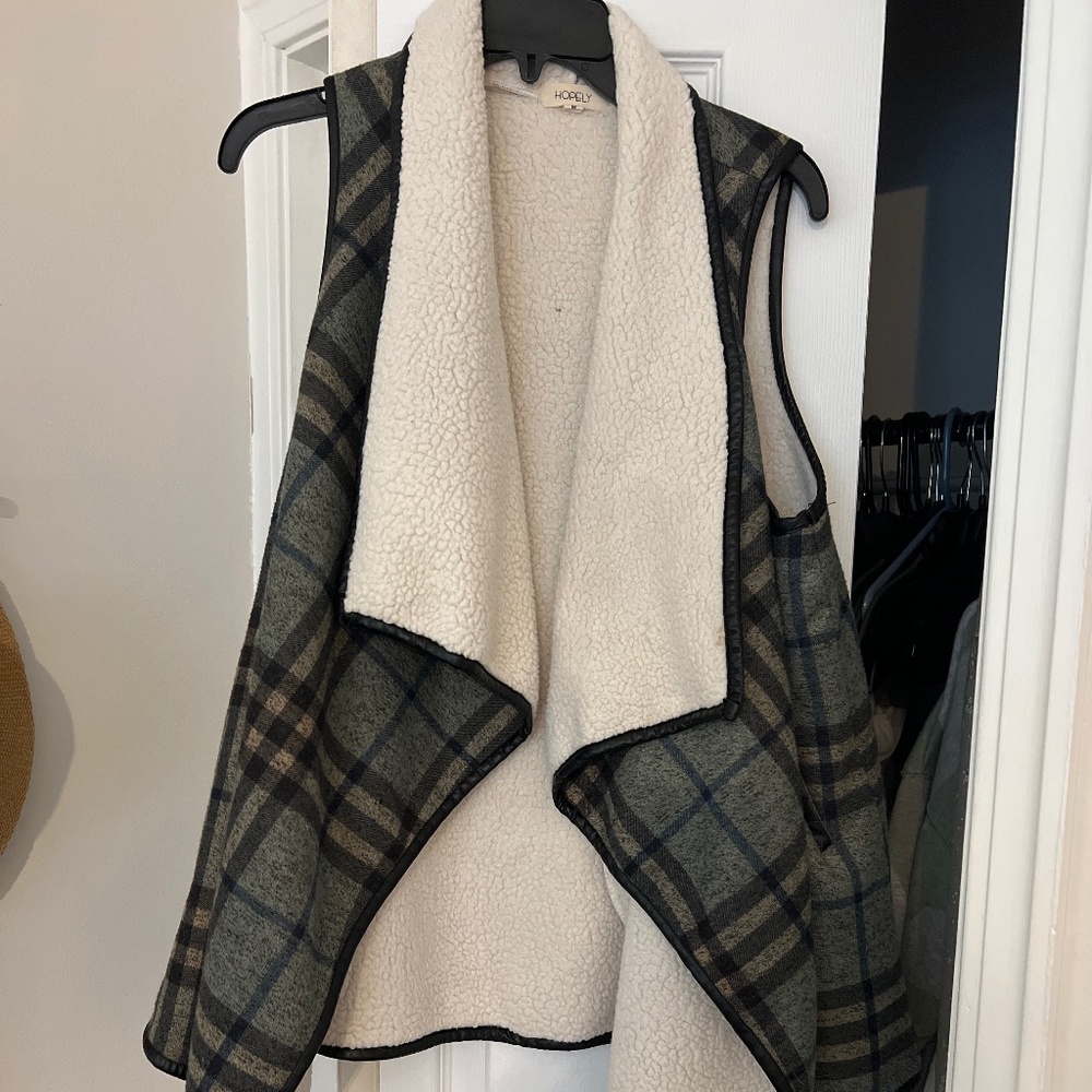 Sherpa/ plaid vest